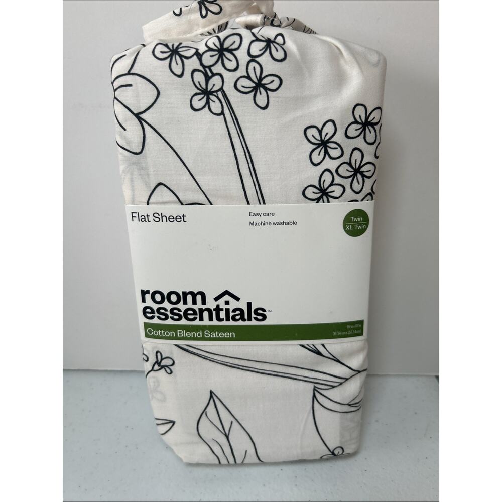 Room Easy Care Cotton Blend Sateen Flat Sheet Gray Floral Twin/Twin XL*